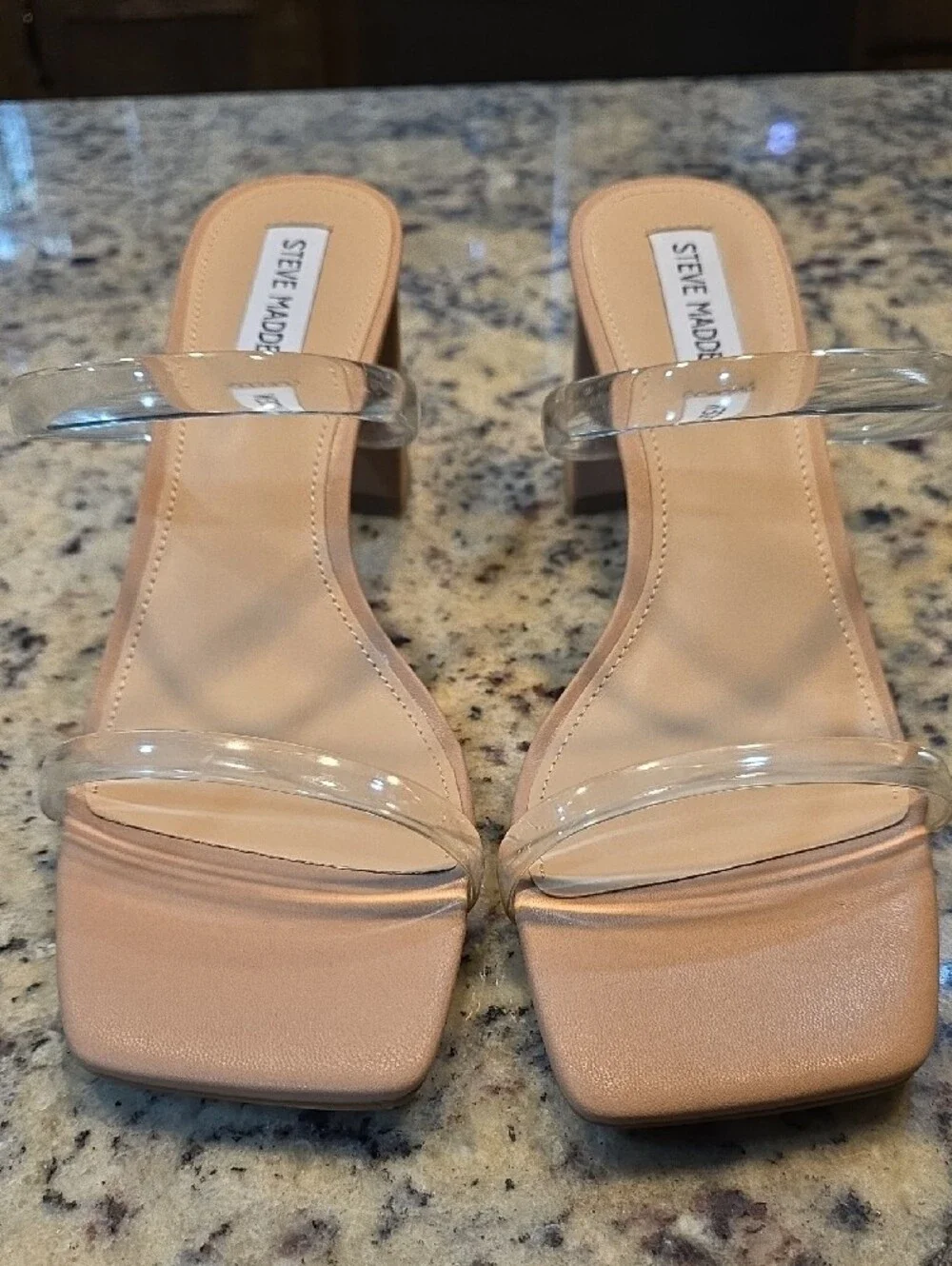 Steve Madden Nude Clear-Strap Square Toe Heels - NWOT